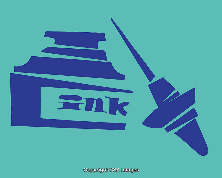 Colorful Line Art Illustration of Ink Bottle and Pen