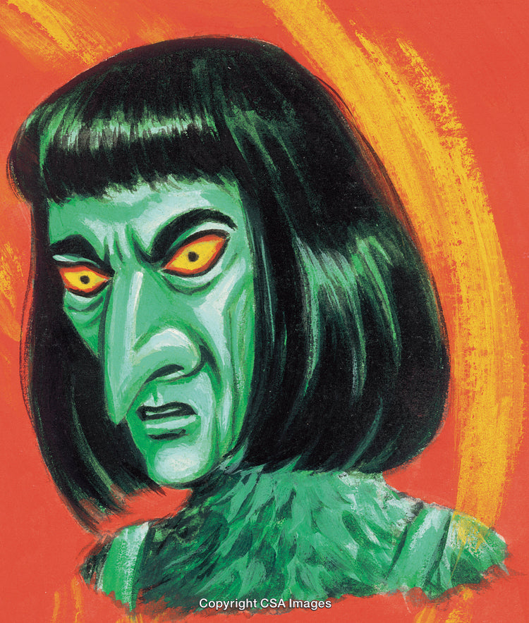 Illustration of a Mystical Green Witch with a Bold Orange Background