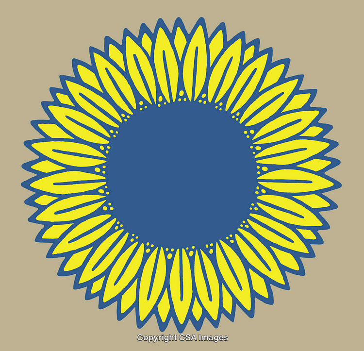 Colorful Sunflower Illustration with Bold Yellow Petals and Blue Center