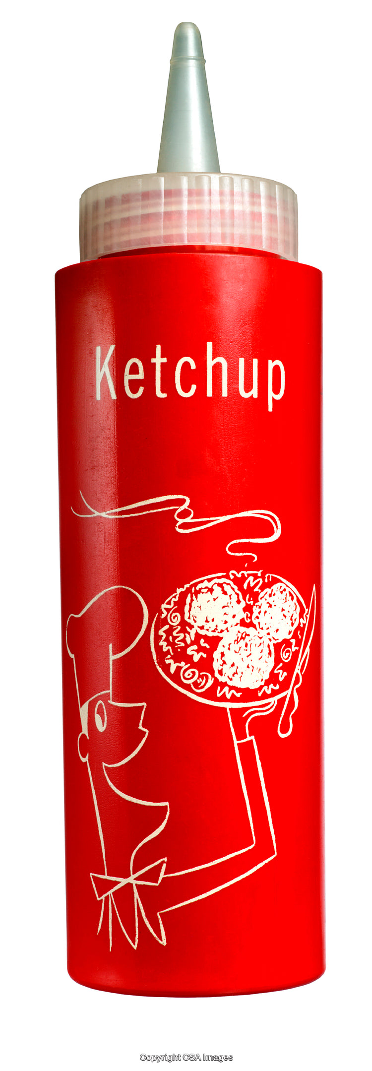 Red Ketchup Bottle with Chef Cartoon Illustration