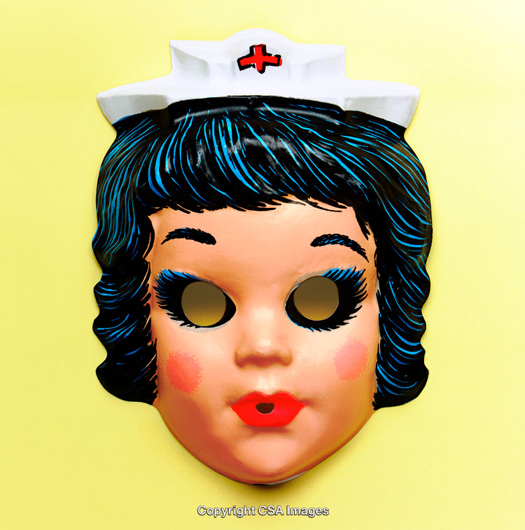 Vintage Nurse Mask with Retro Style on Yellow Background