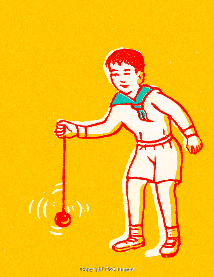 Vintage Illustration of Boy Playing With Toy in Retro Style