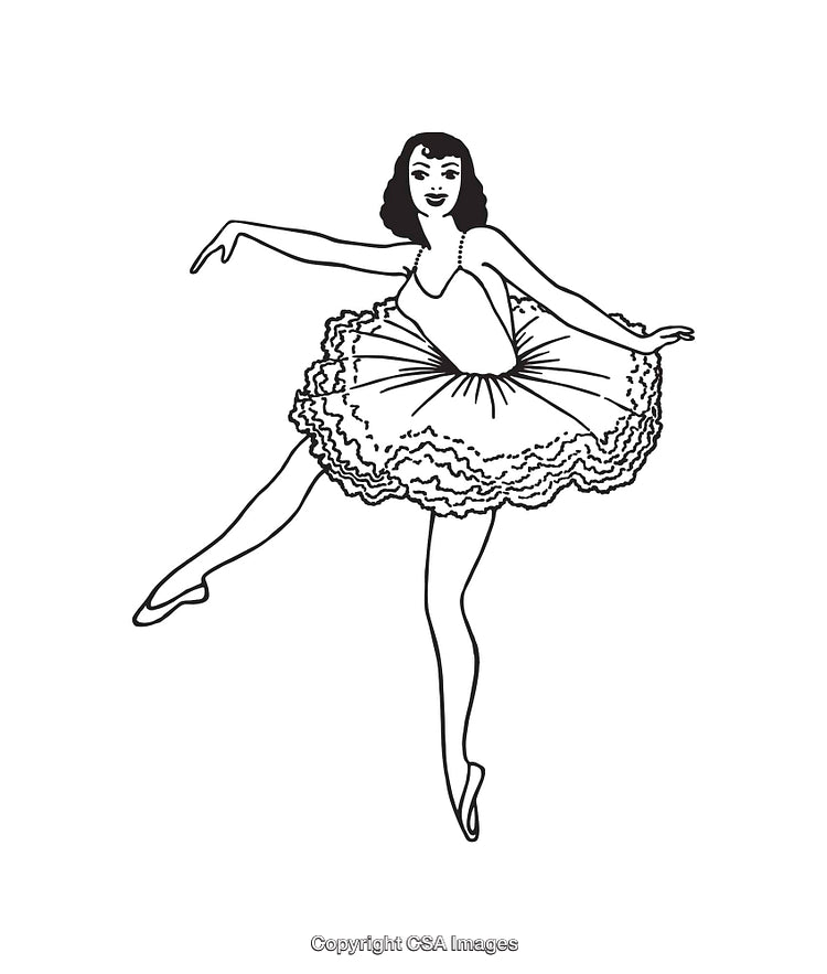 Graceful Ballerina In Classic Pose With Detailed Tutu Line Art Illustration