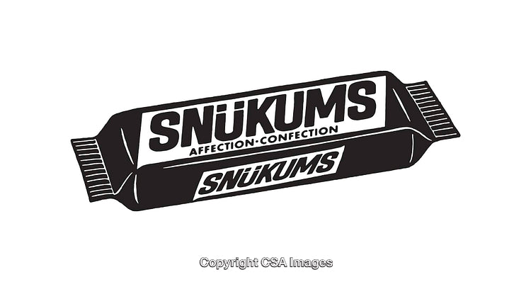 Monochrome Illustration of a Wrapped Confectionery Bar with Stylish Text Design