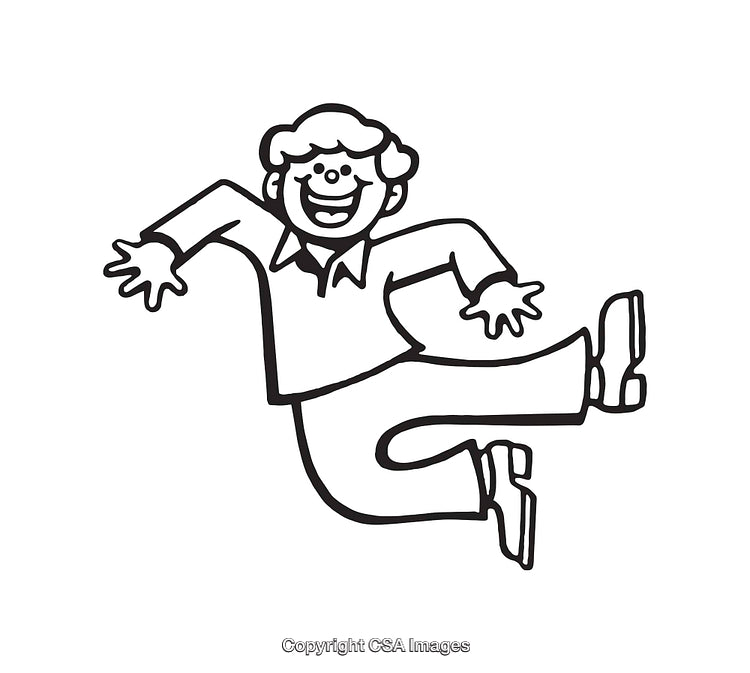 Excited Cartoon Figure Expressing Joy in Black and White Line Art