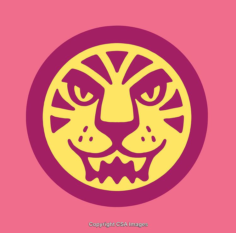 Vivid Illustration of a Tiger Face in Bold Colors and Lines