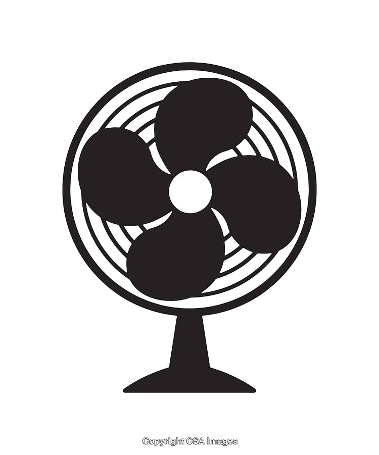 Black and White Icon of a Desk Fan with Four Blades