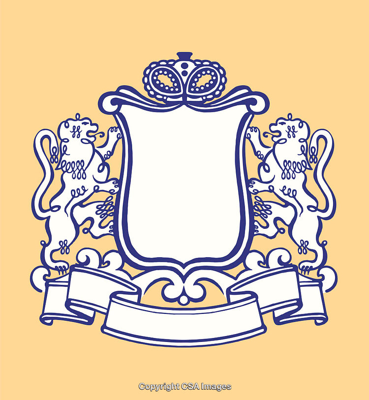 Elegant Royal Crest with Lions and Shield in Line Art Style