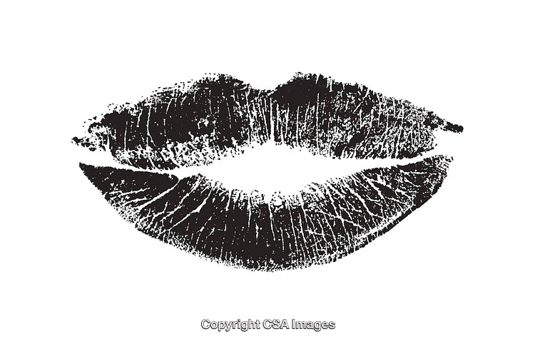 Black and White Line Art Illustration of a Lip Print Design