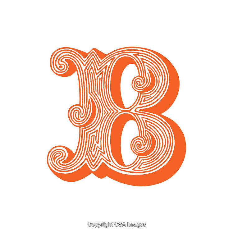 Ornate Geometric Letter B Design in Vibrant Orange and White Colors