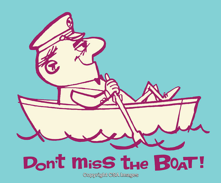 Whimsical Captain Rowing Boat with Motivational Text Message in Artful Colors