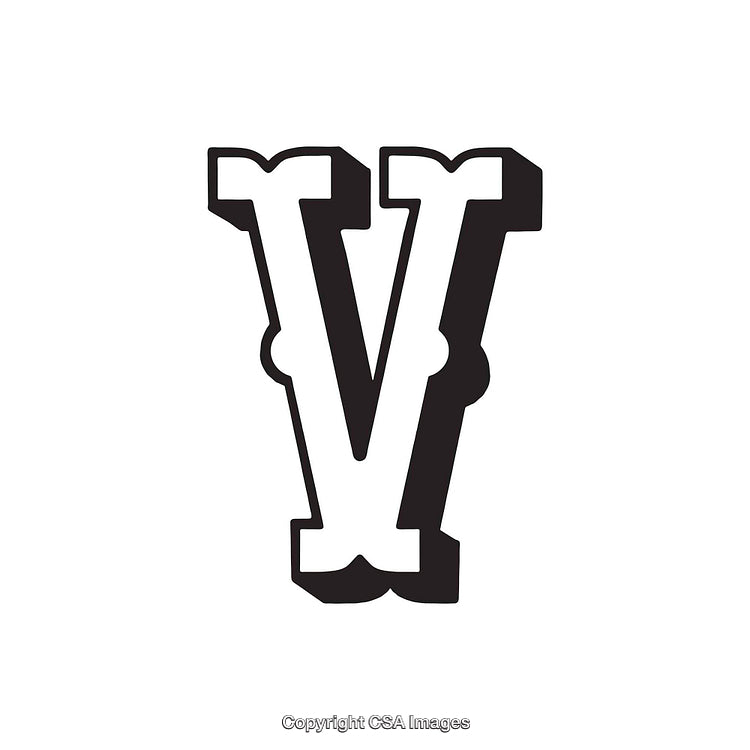 Decorative Black and White Letter V Typography Art with Bold Styling