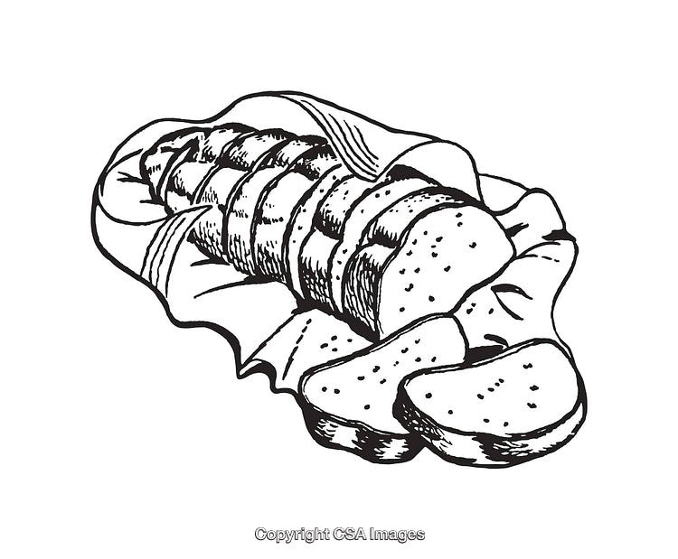 Hand-Drawn Illustration of Sliced Bread in Black and White