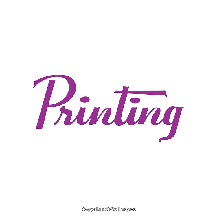 Purple Script Typographic Design with Word 'Printing' on White Background
