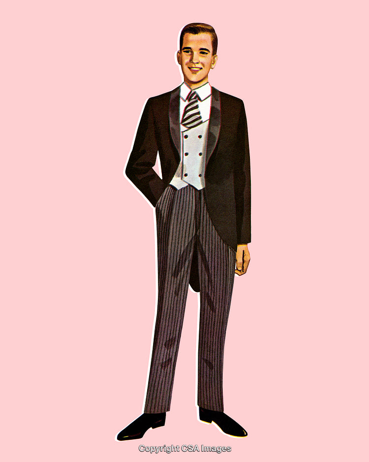 Vintage Illustration of a Man in Formal Tailcoat Suit Attire