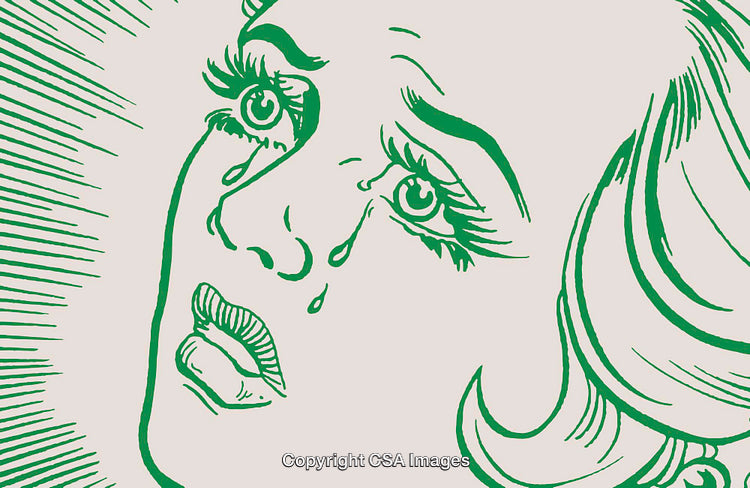 Pop Art Illustration of a Woman's Face Crying with Dramatic Lines