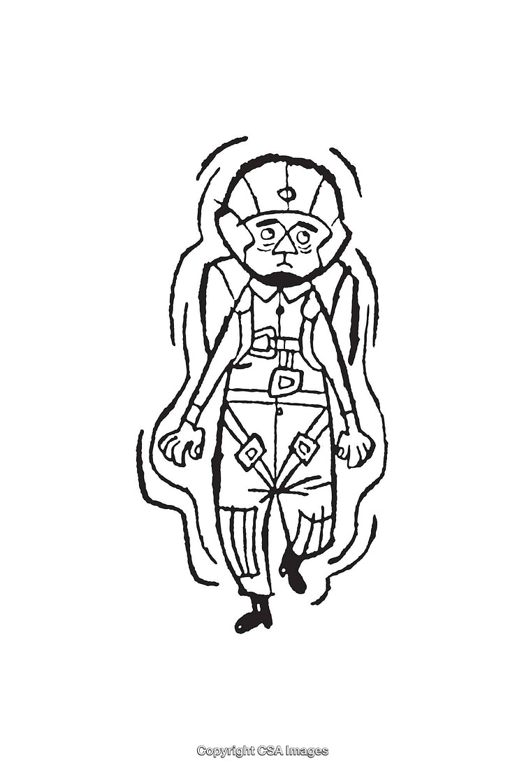 Whimsical Black and White Sketch of a Curious Character in Unique Attire