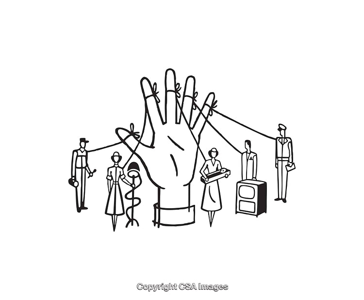 Black And White Line Art of a Hand Controlling People