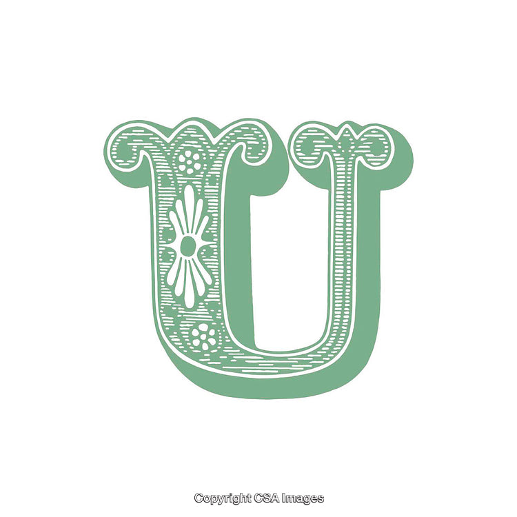 Decorative Retro Design of the Letter U in Green and White