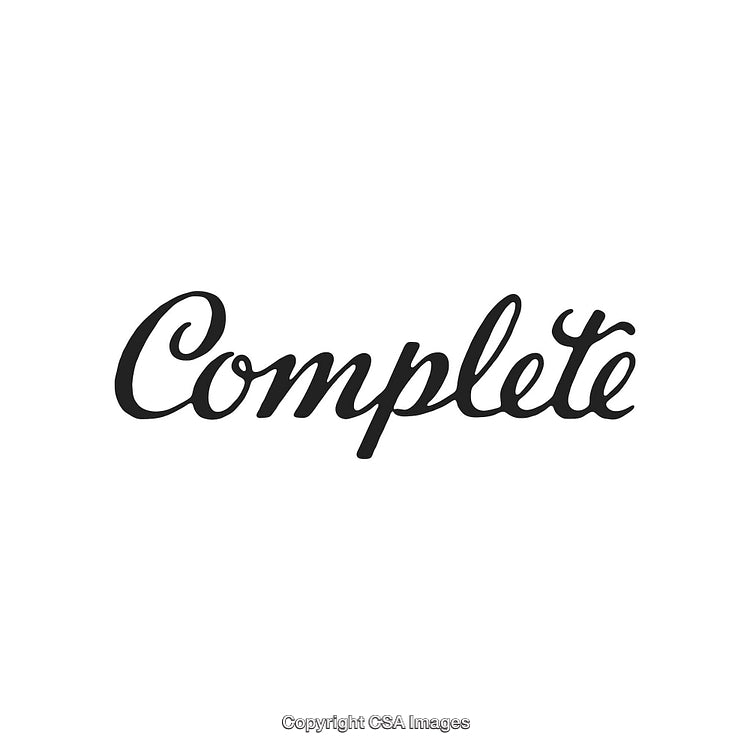 Elegant Black Script Text 'Complete' on White Background
