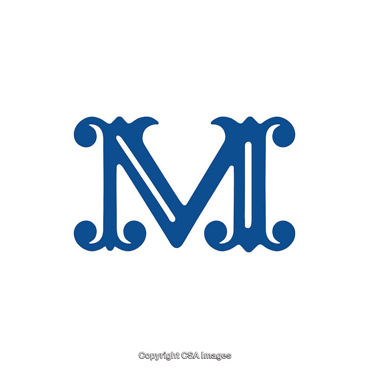 Elegant Decorative Blue Letter M on a White Background