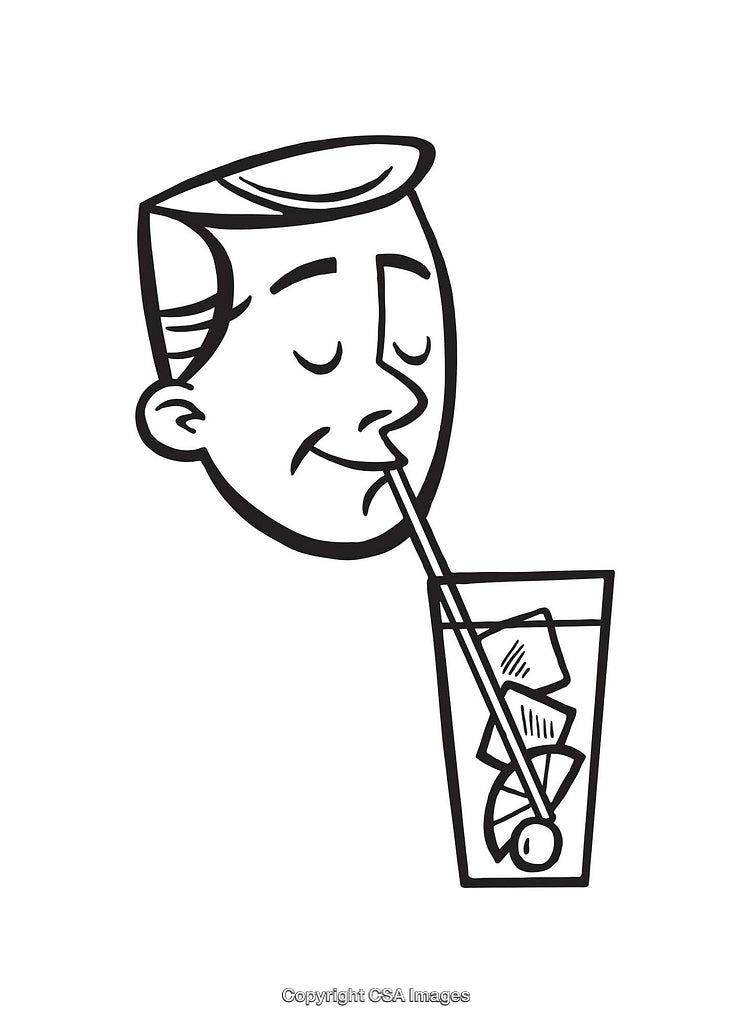 Retro Style Black and White Line Drawing of a Man Drinking Beverage