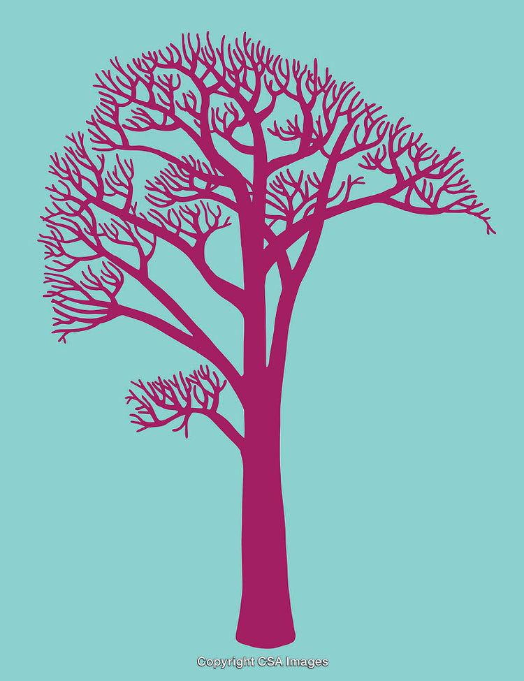 Vibrant Silhouette Illustration of a Tree with Bright Contrasting Background