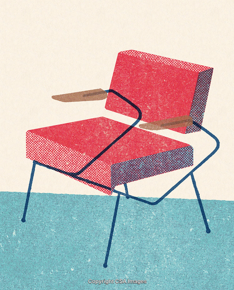 Modern Abstract Illustration of a Red Chair With Retro Aesthetic Detail