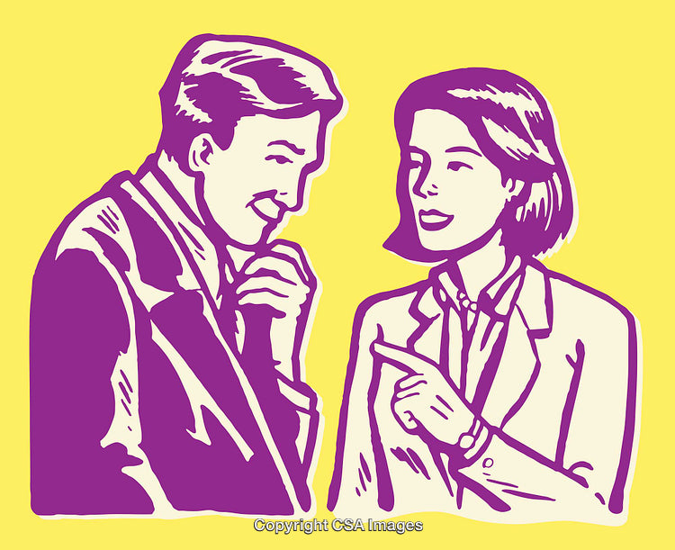 Business Professionals Engaged in a Friendly Conversation, Retro Line Art Style