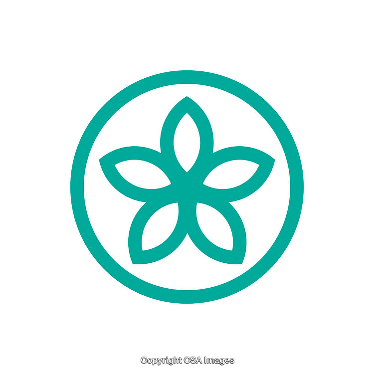 Green Five-Point Flower Symbol Inside Round Circle Outline