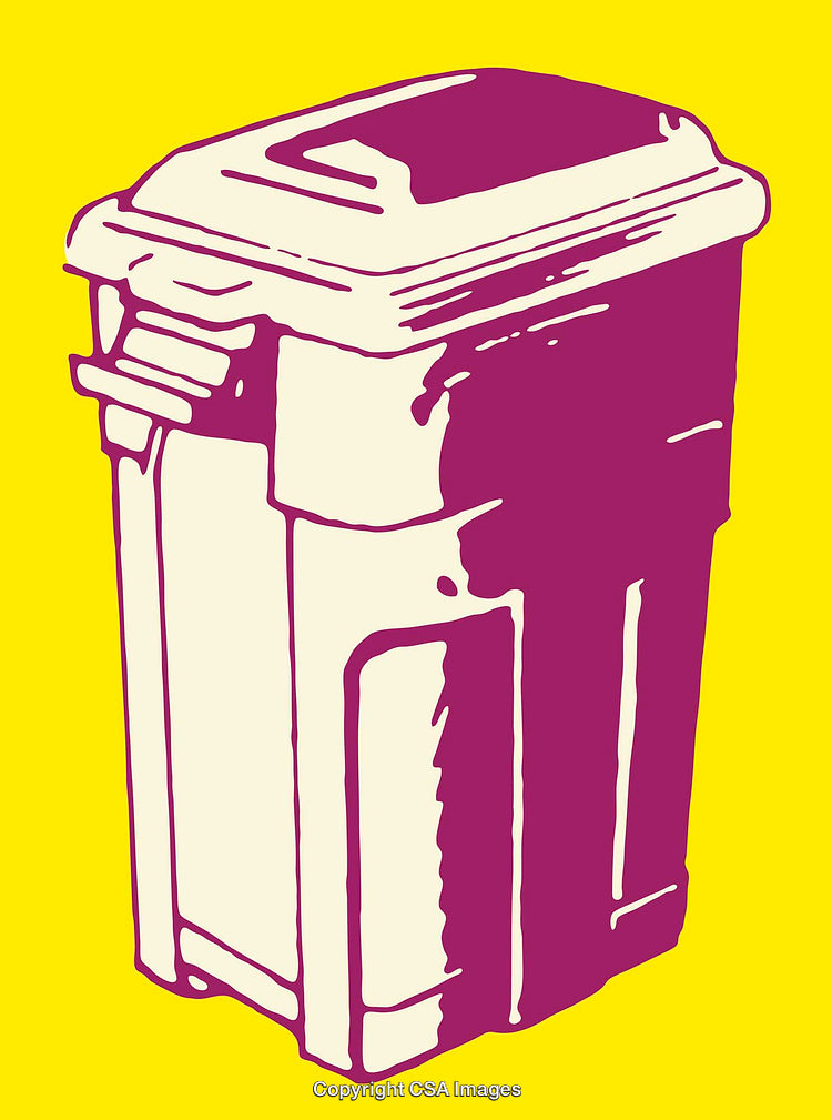 Colorful Line Art Illustration of a Garbage Bin Against Yellow Background