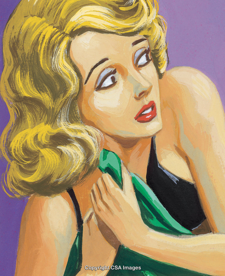 Artistic Portrait of a Worried Woman in Retro Style with Vibrant Colors