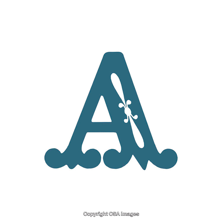 Decorative Letter A with Elegant Design Elements in Teal Blue