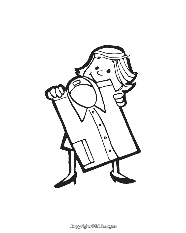 Illustration of Character Holding a Shirt in Black and White Line Art