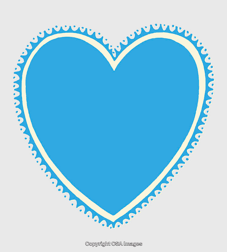 Blue Heart Illustration with Decorative Lace Border on Light Background