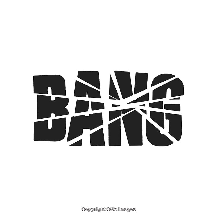 Dynamic Graphic Depicting the Word Bang in Splintered Bold Typography