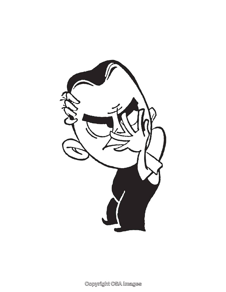 Expressive Line Art Illustration of a Cartoon Character in Thoughtful Pose