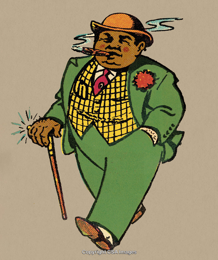 Vintage Illustration of a Stylish Man Smoking a Cigar with Cane