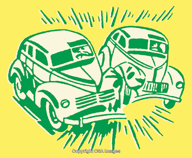 Retro Styled Illustration of Vehicle Accident in Dynamic Pairing