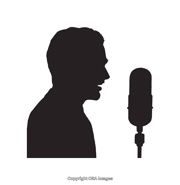 Silhouette of a Person Speaking into a Microphone