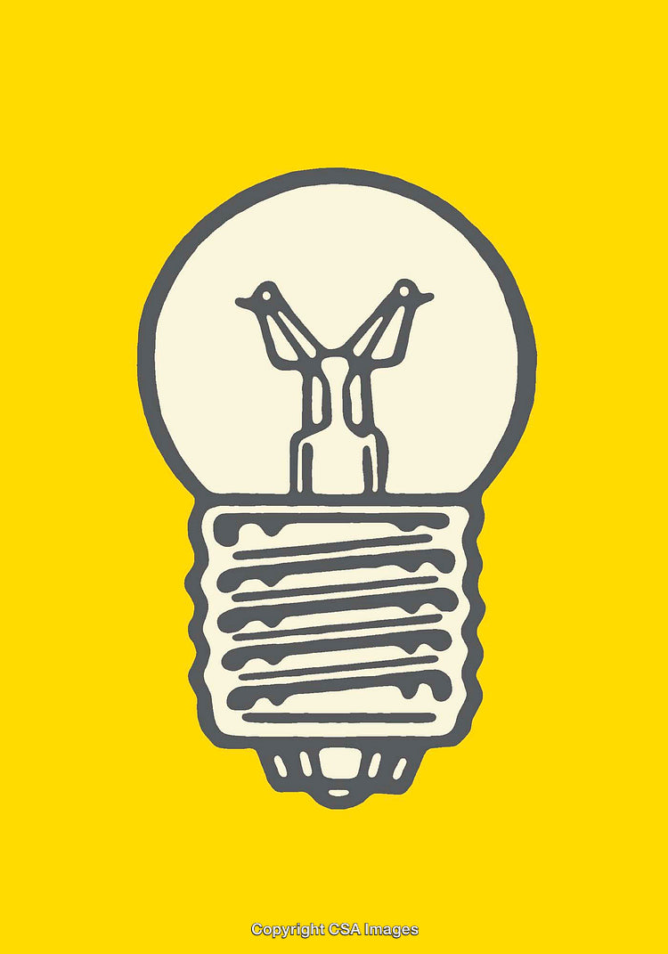 Minimalistic Light Bulb Line Art Illustration on a Bright Yellow Background
