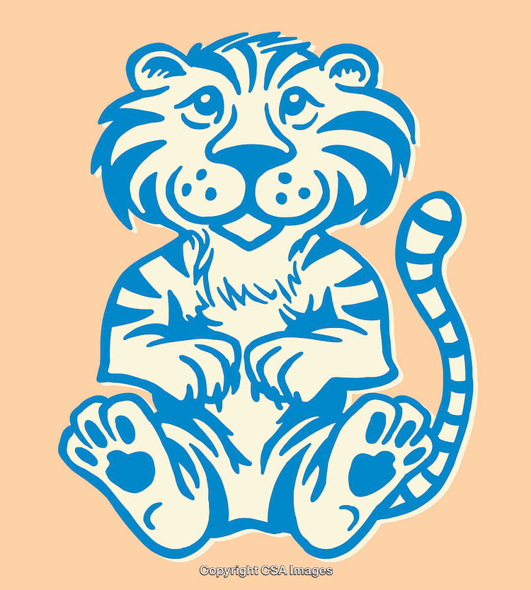 Cute Line Art Illustration of a Sitting Tiger in Blue and Orange