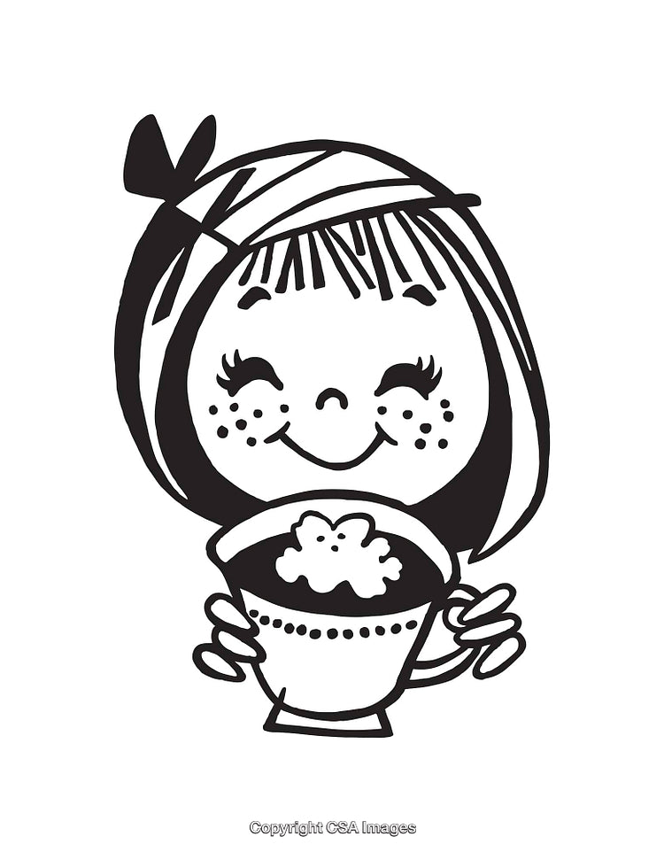 Cute Line Art Illustration of a Girl Holding a Hot Drink