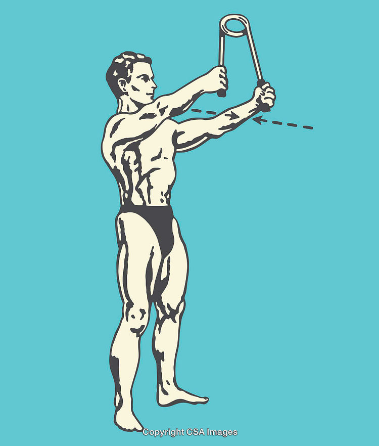 Vintage Style Illustration of a Man Exercising with Resistance Bands
