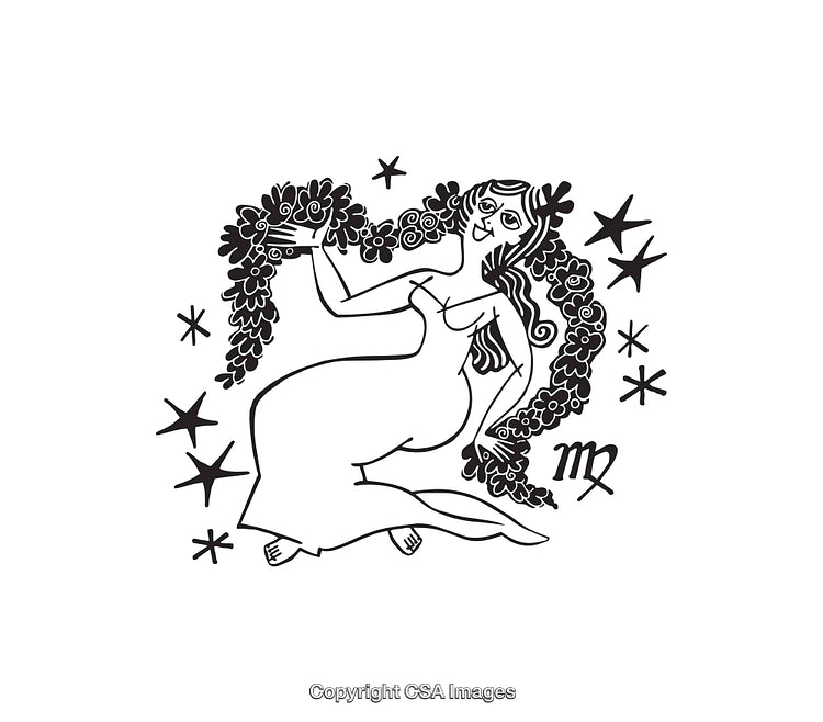 Black And White Line Art Illustration of Virgo Zodiac Sign Symbol