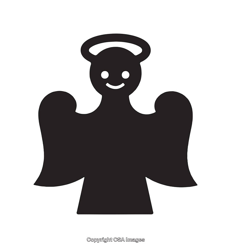 Black And White Angel Icon Illustration Featuring Happy Expression