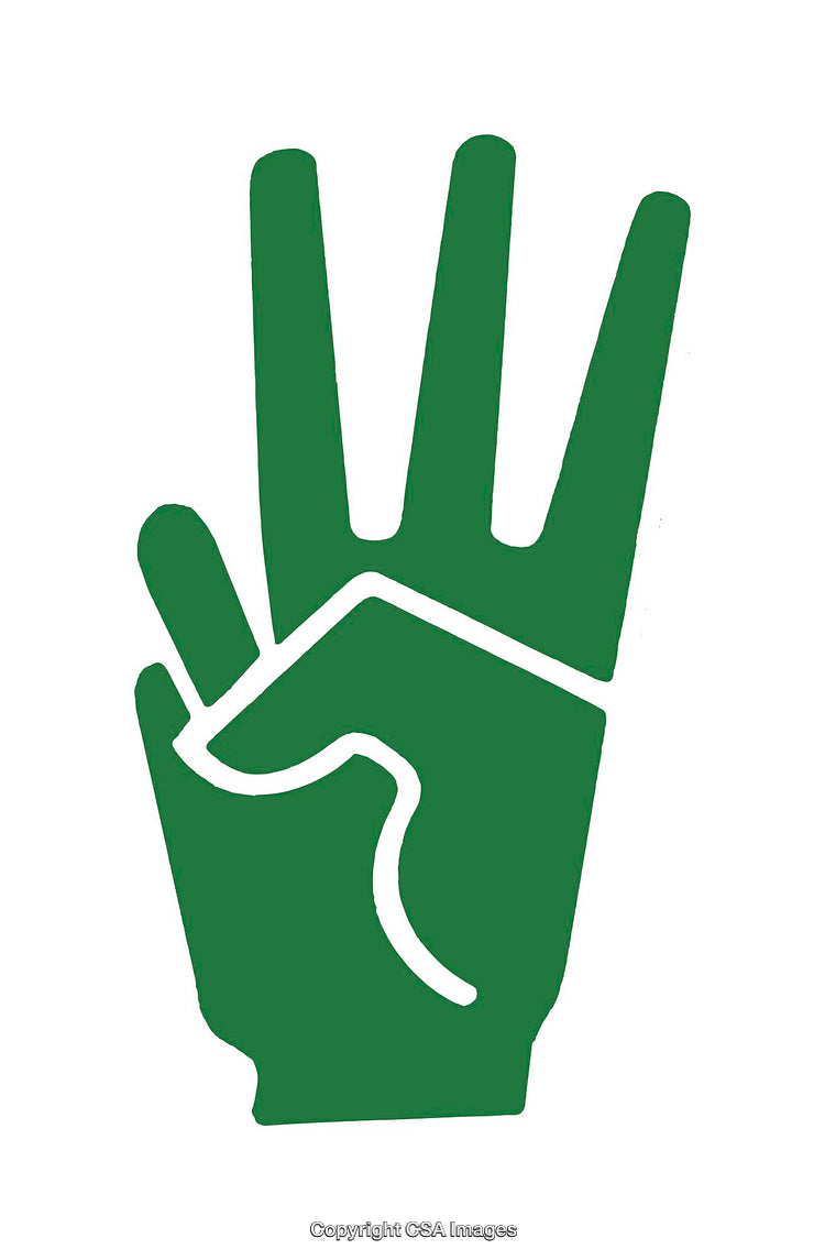 Green Hand Icon with Three Fingers Raised, Symbolic Representation