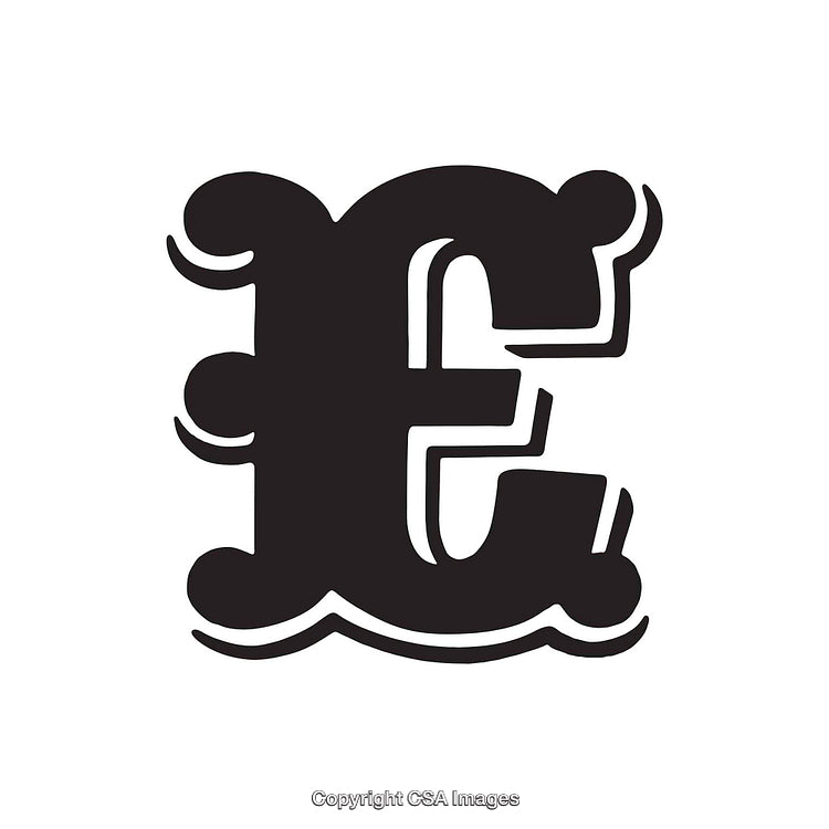 Bold Black Letter E in Decorative Vintage Style