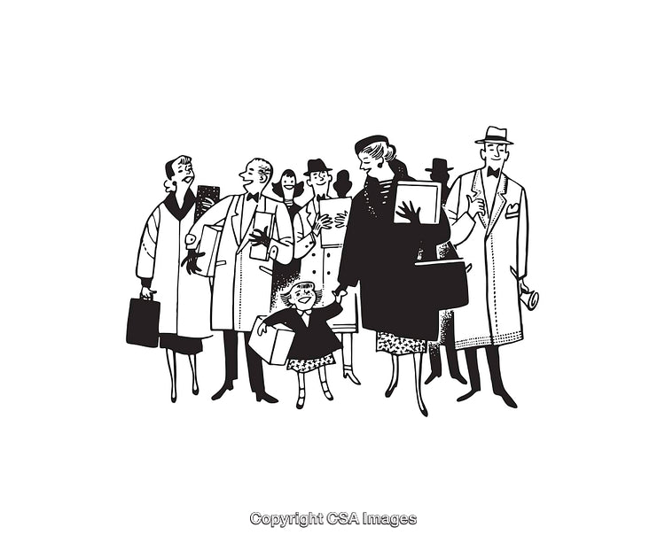 Black and White Line Art of a Large Group of People Together
