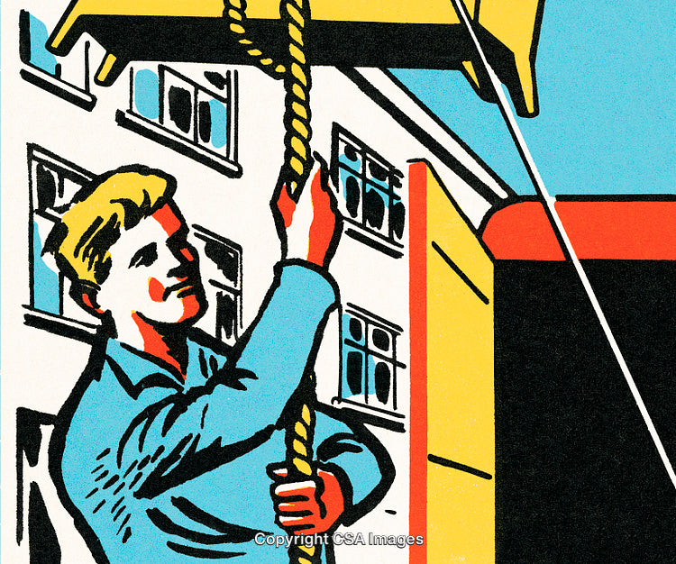 Illustration of Man Pulling Rope with Vibrant Colorful Style
